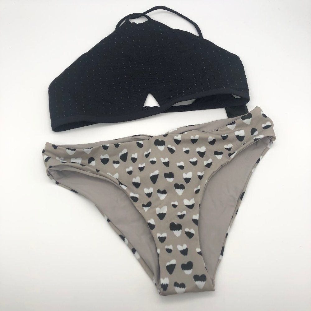 New Tavik Black Stud & Brown Heart Bikini- Size XS